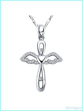 925 Sterling Silver Cross Pendant Necklace CZ Crystal for Women